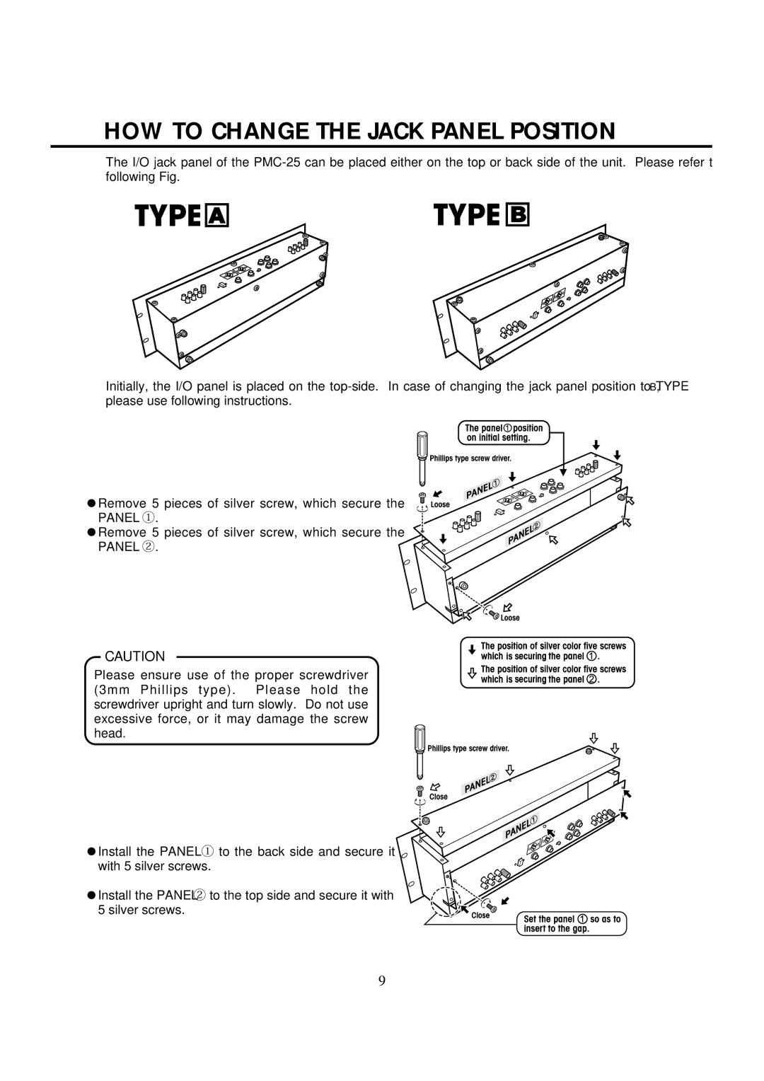 Vestax PMC-25 owner manual HOW to Change the Jack Panel Position 