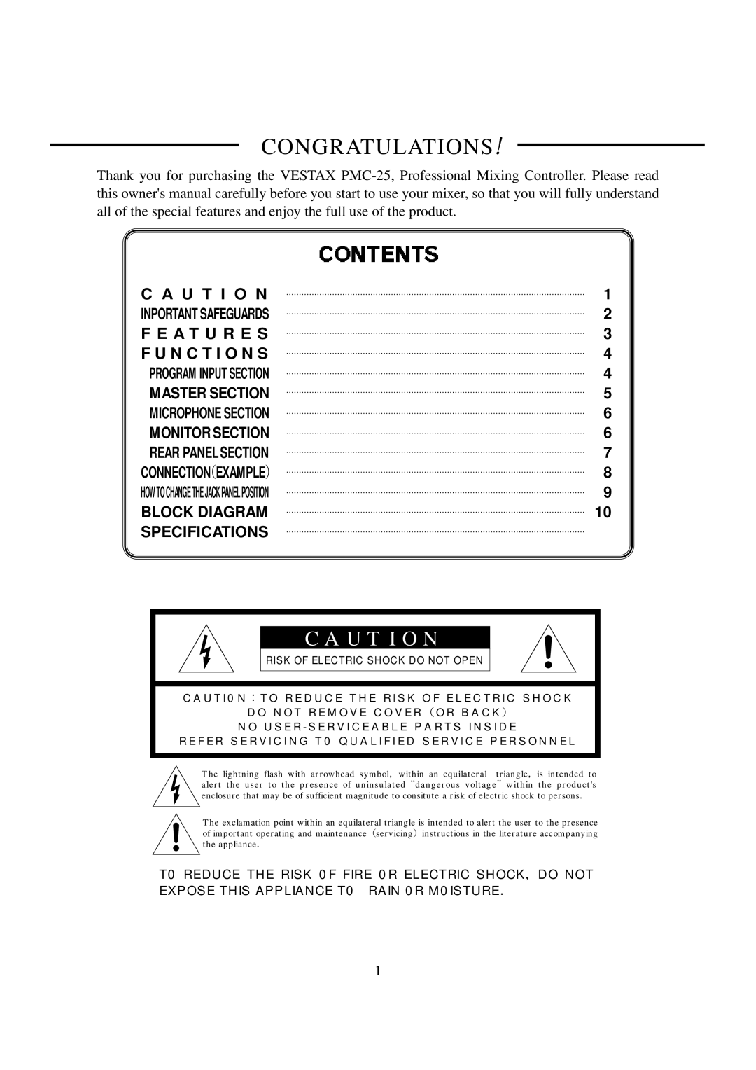 Vestax PMC-25 owner manual Congratulations！ 