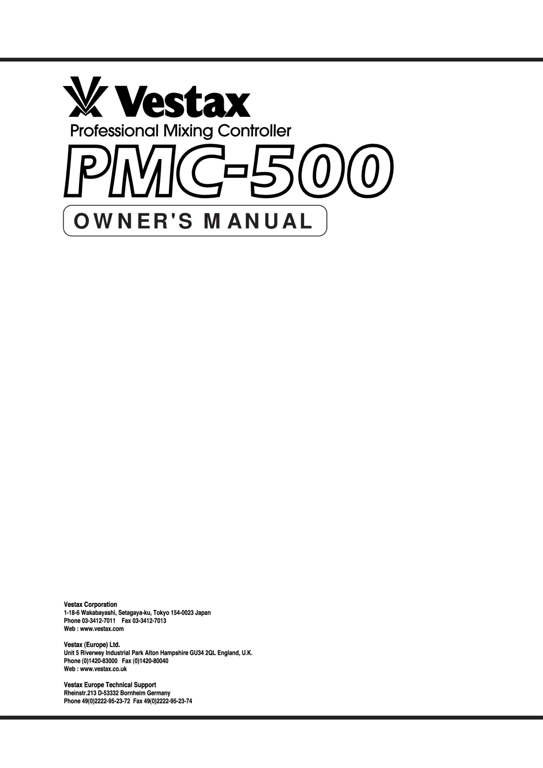 Vestax PMC 500 owner manual 