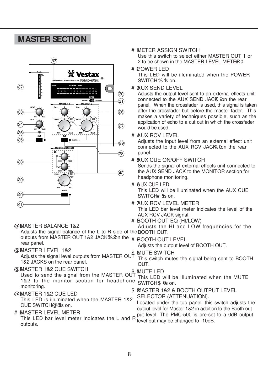 Vestax PMC 500 owner manual Master Section 