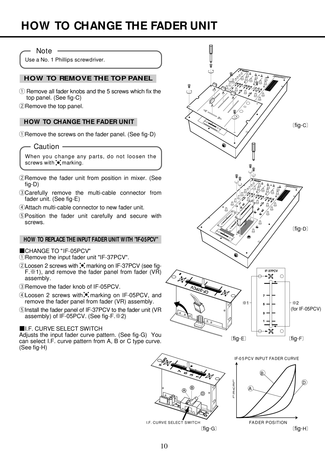 Vestax PMC37Pro owner manual HOW to Change the Fader Unit, HOW to Remove the TOP Panel 