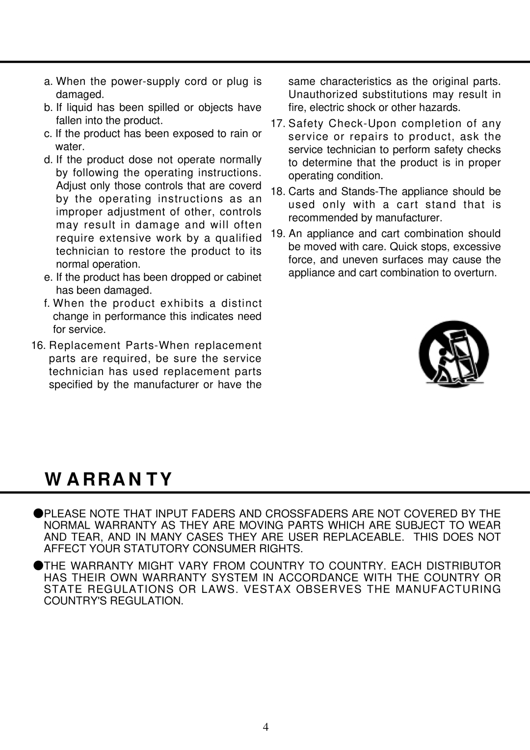 Vestax PMC37Pro owner manual R R a N T Y 