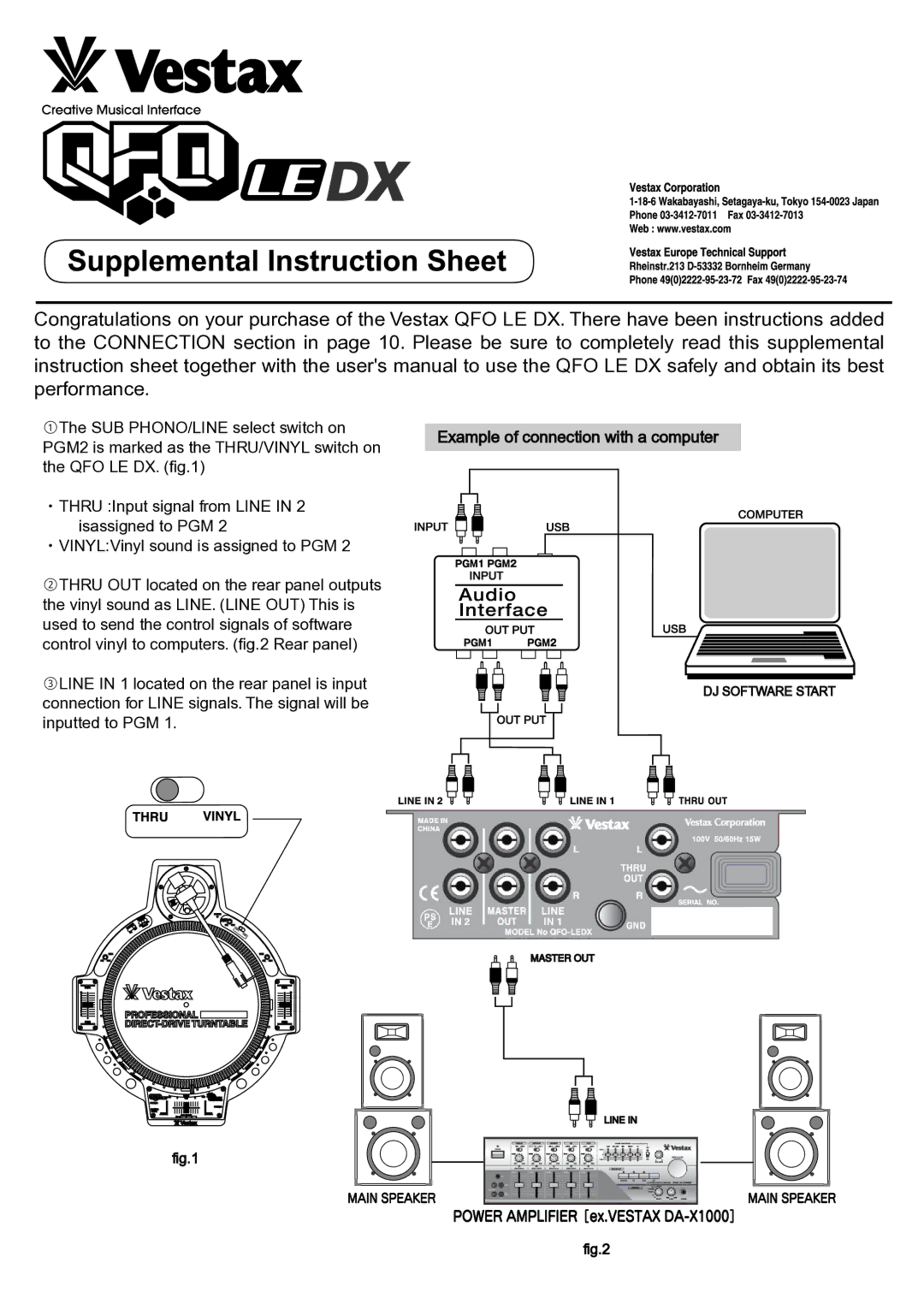 Vestax VOM-QFO LE DX manual Example of connection with a computer 