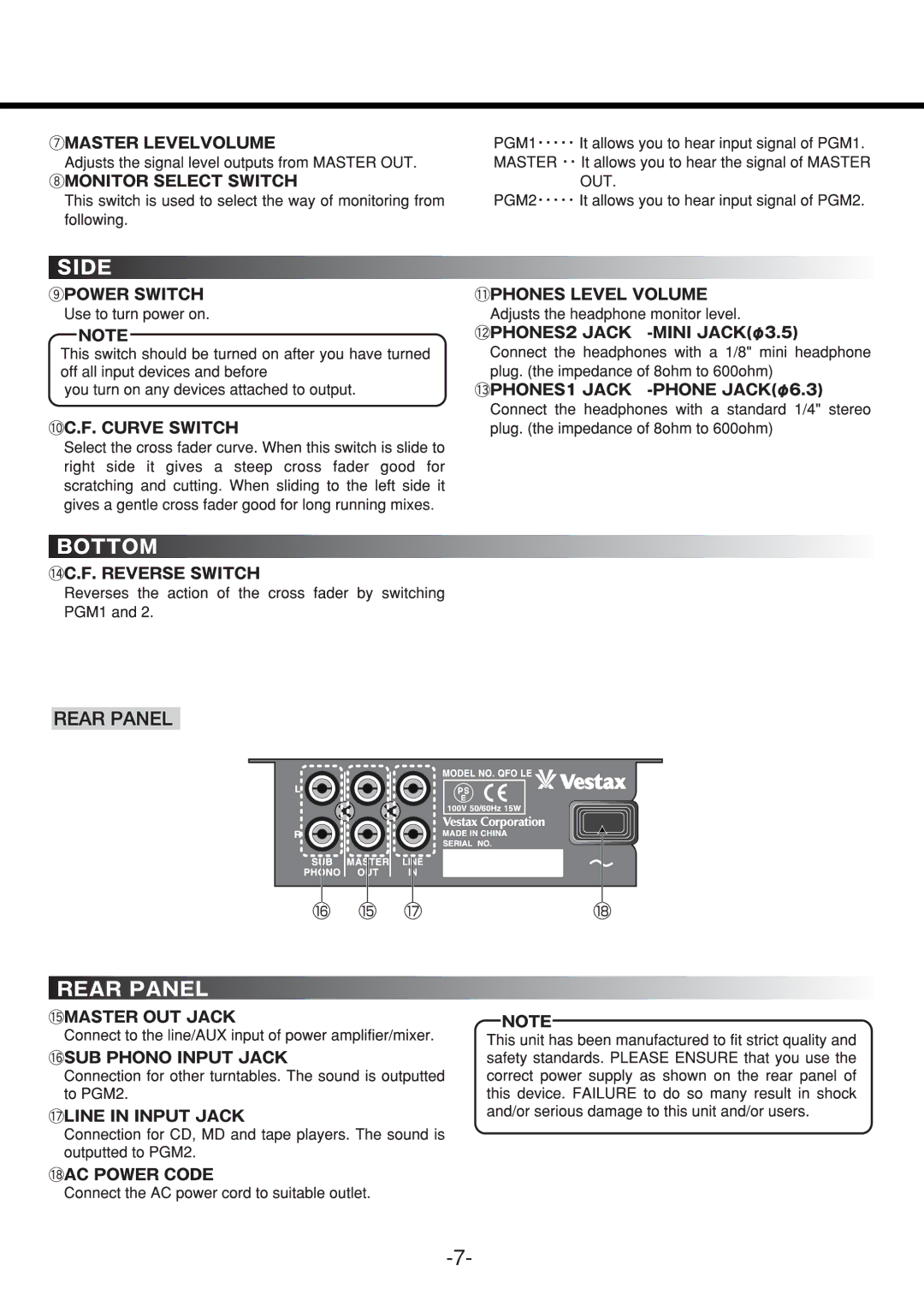 Vestax VOM-QFO LE DX manual 