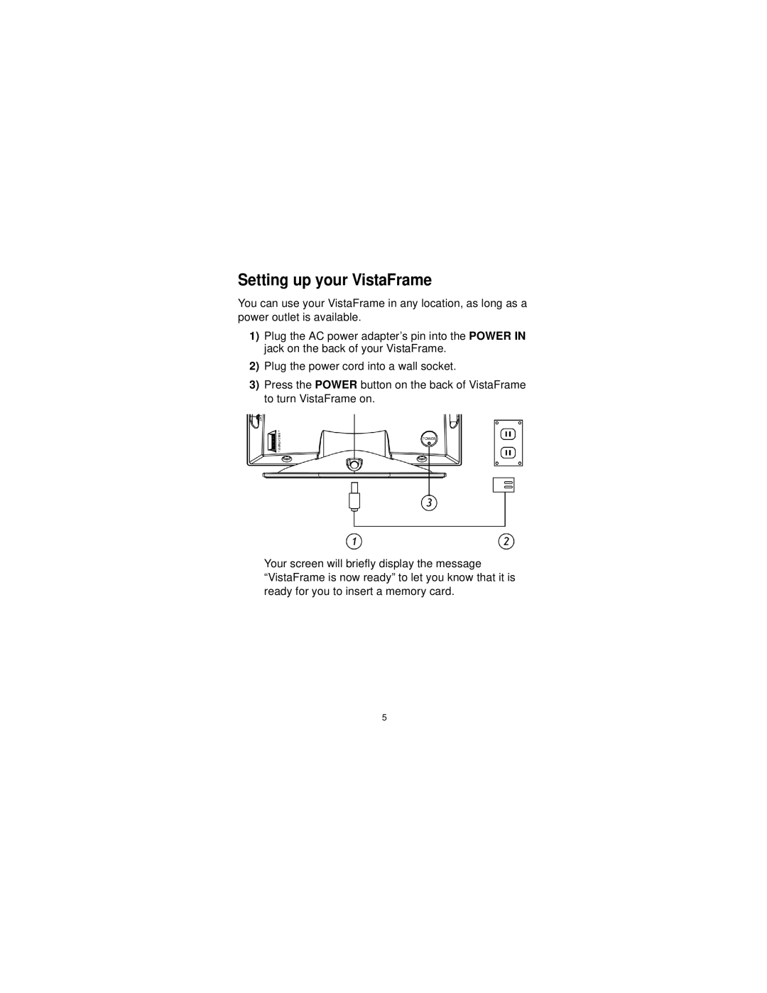 Vialta VF-100 manual Setting up your VistaFrame 