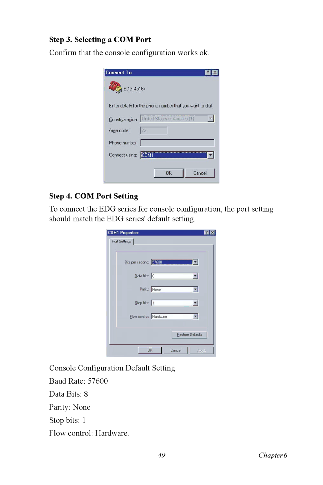 Vicks EDG-4516+, EDG-4508+ user manual Selecting a COM Port, COM Port Setting 