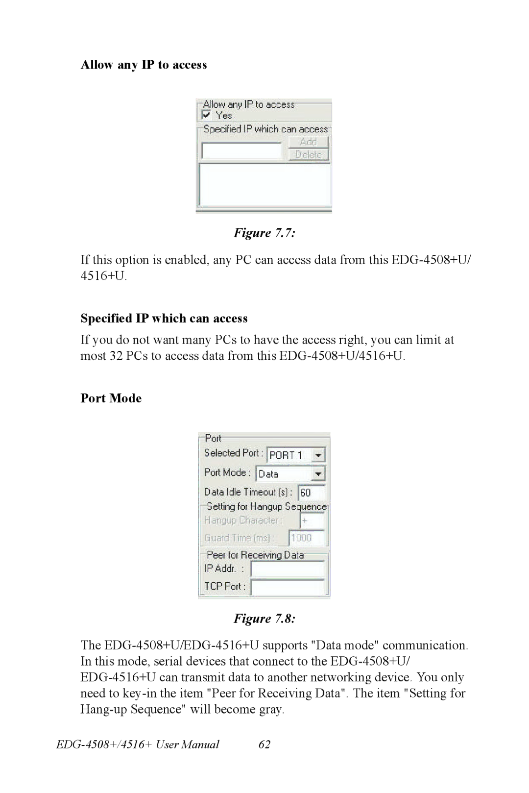 Vicks EDG-4508+, EDG-4516+ user manual Specified IP which can access, Port Mode 