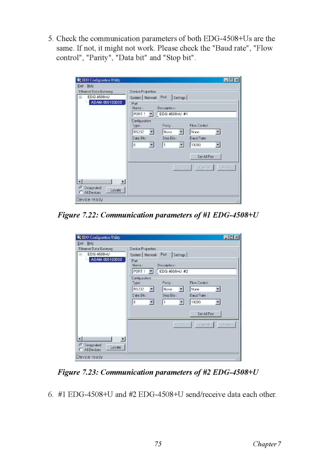 Vicks EDG-4516+ user manual Communication parameters of #1 EDG-4508+U 