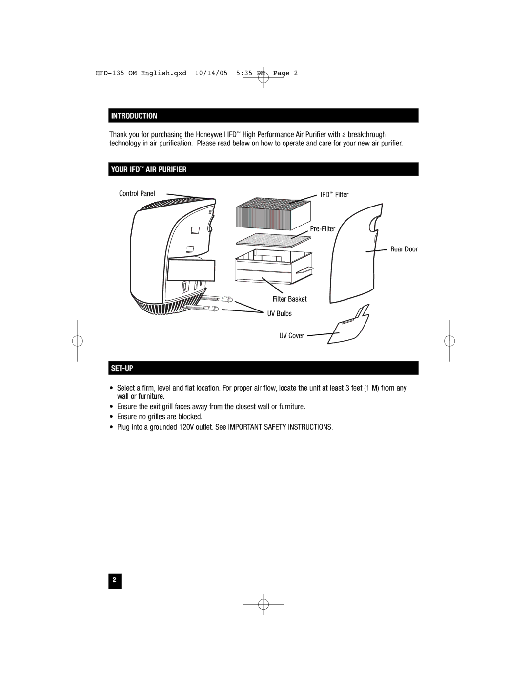 Vicks HFD-135 important safety instructions Introduction, Your IFD AIR Purifier, Set-Up 