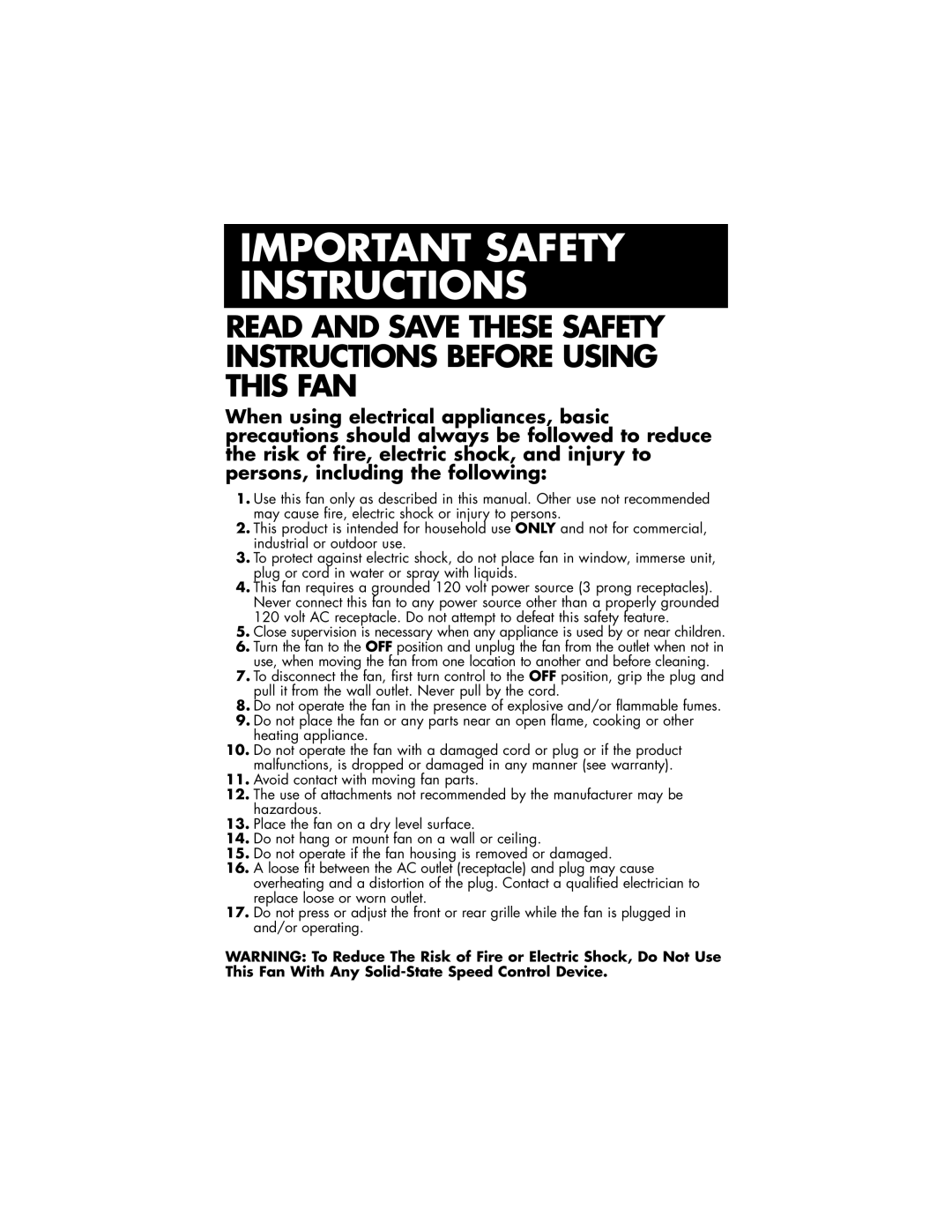 Vicks HFS-641PC owner manual Important Safety Instructions 
