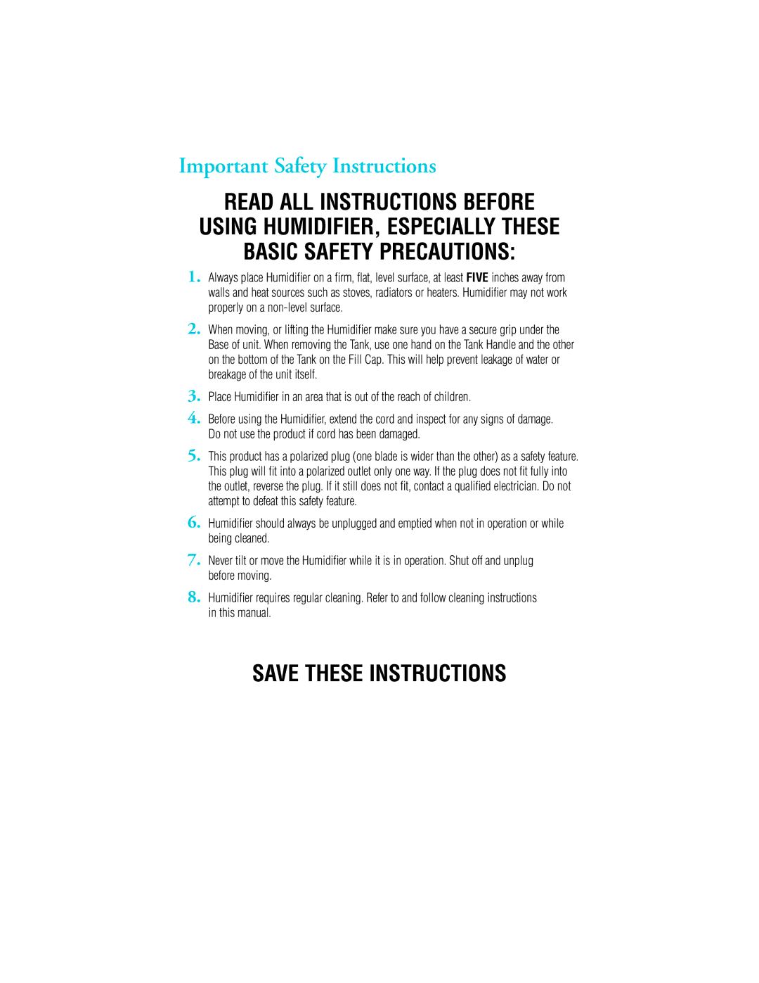 Vicks V3500N manual Important Safety Instructions, Basic Safety Precautions 