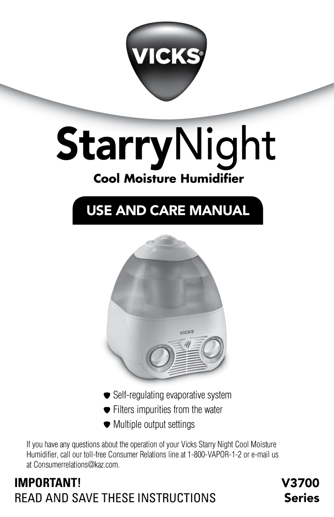 Vicks V3700 manual StarryNight 