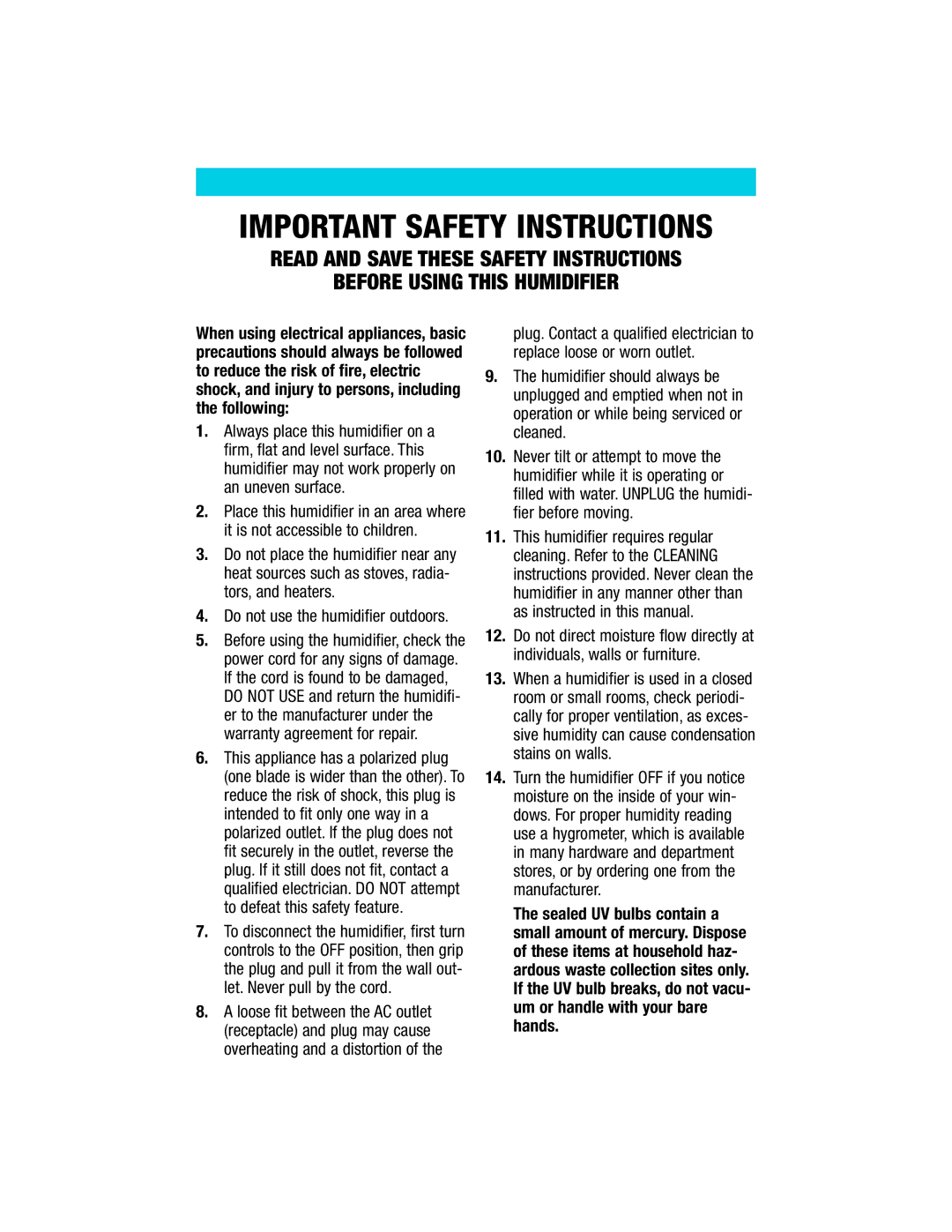 Vicks V3800 Series manual Important Safety Instructions 