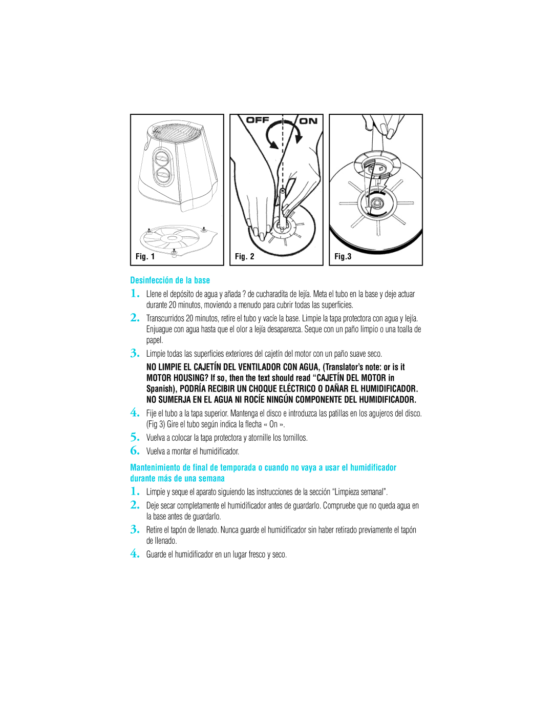 Vicks V4500 manual Desinfección de la base 