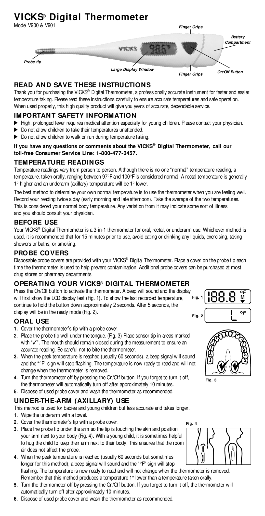 Vicks V900, V901 manual Read and Save These Instructions, Important Safety Information, Temperature Readings, Before USE 