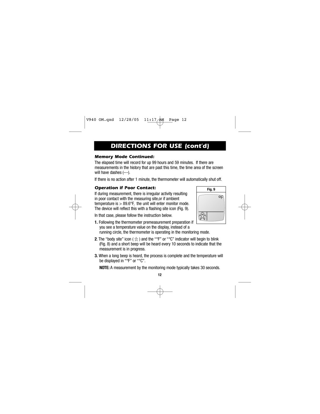 Vicks V940 instruction manual Operation if Poor Contact, That case, please follow the instruction below 