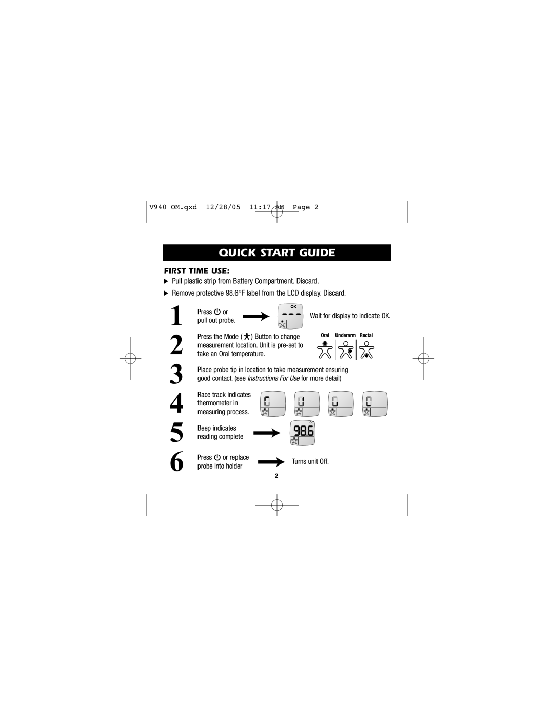 Vicks V940 instruction manual Quick Start Guide, First Time USE 