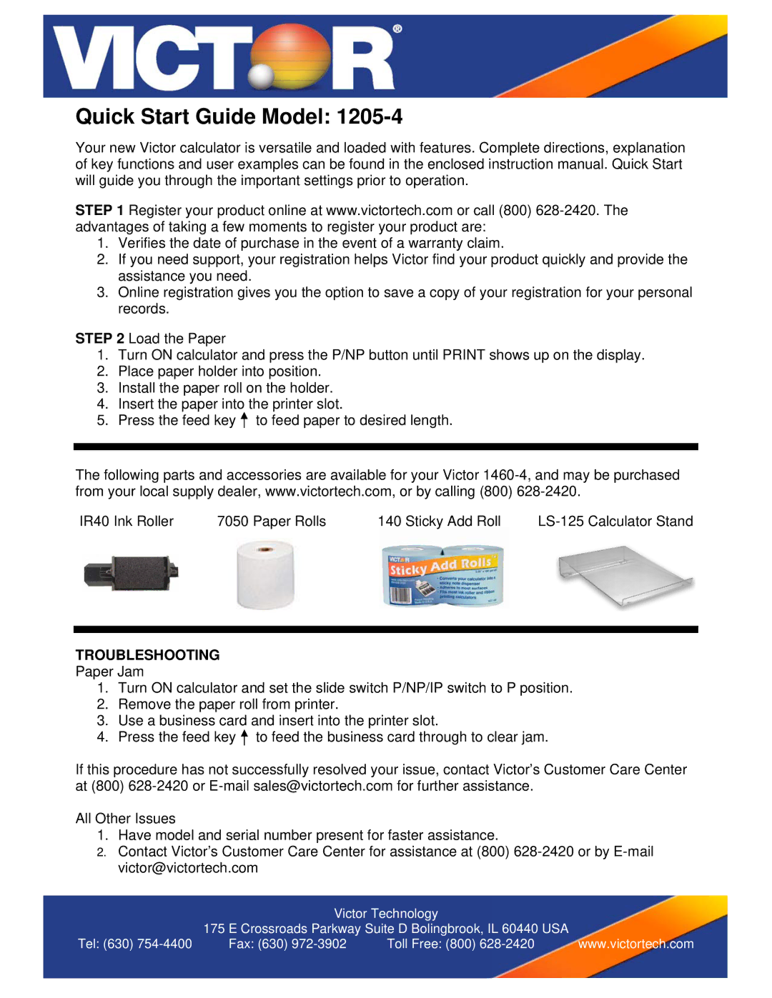 Victor 1205-4 quick start Quick Start Guide Model, Troubleshooting 