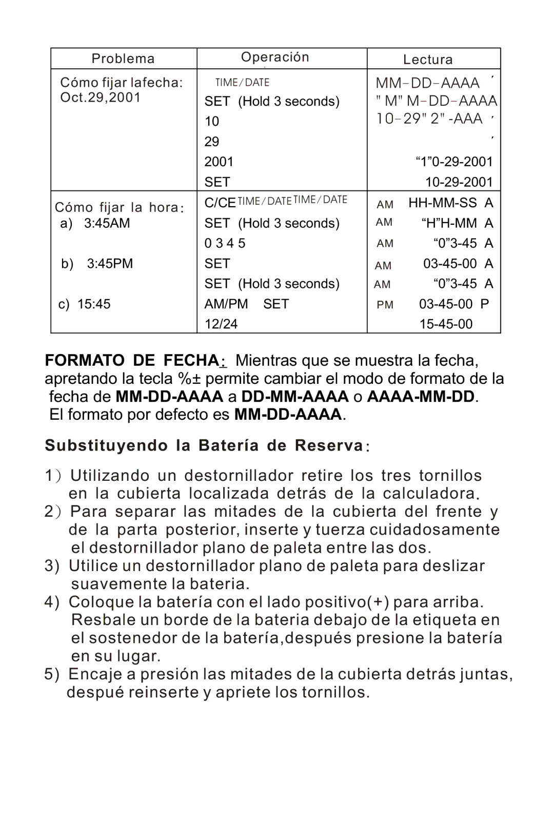 Victor 1210-3A instruction manual Substituyendo la Batería de Reserva, DD- Aaaa 