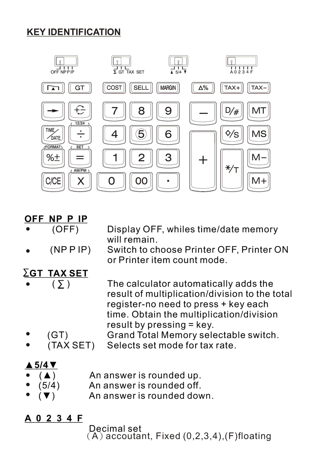 Victor 1210-3A instruction manual KEY Identification, Off Np P Ip, ∑Gt Tax Set 