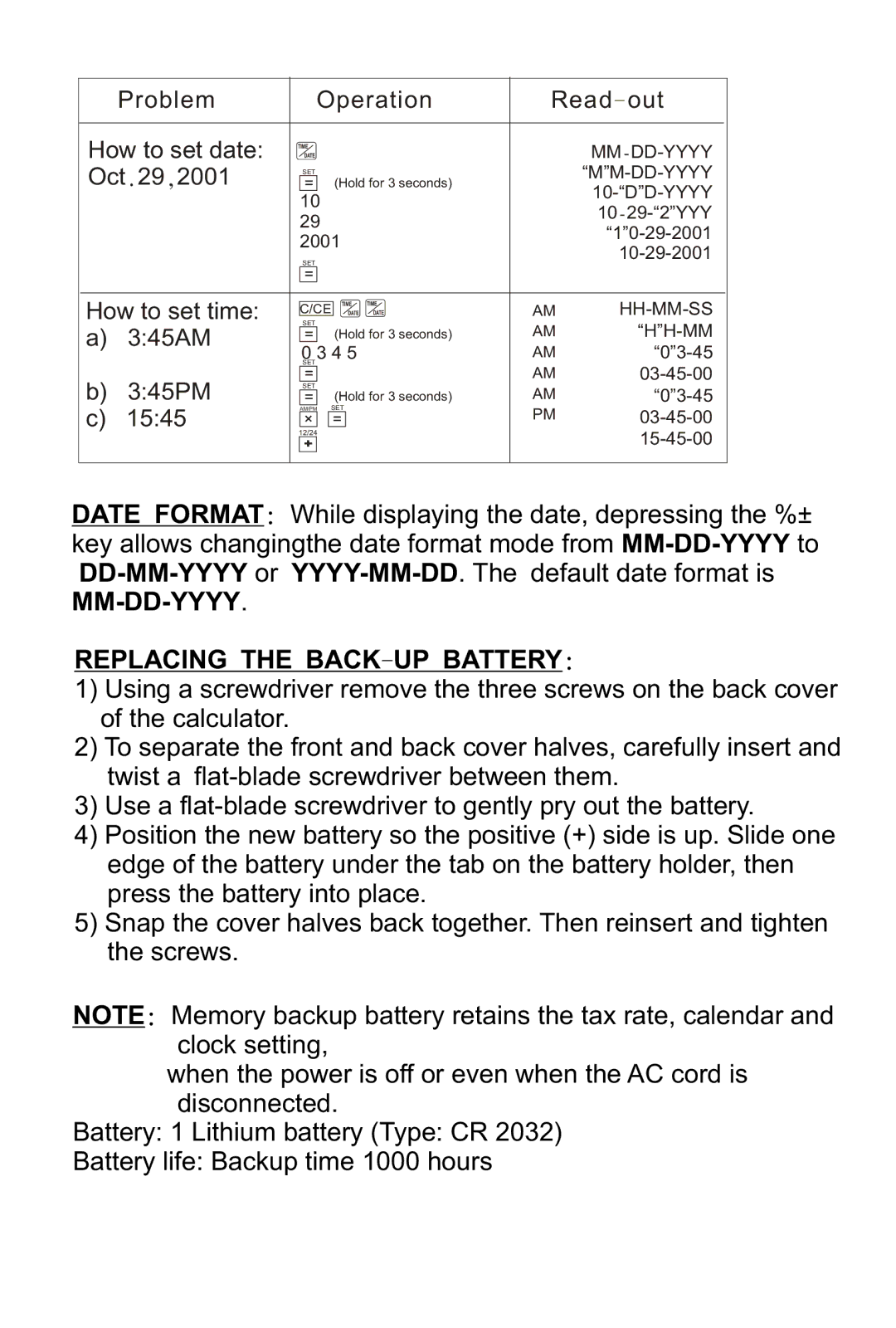 Victor 1210-3A instruction manual Replacing the BACK-UP Battery 