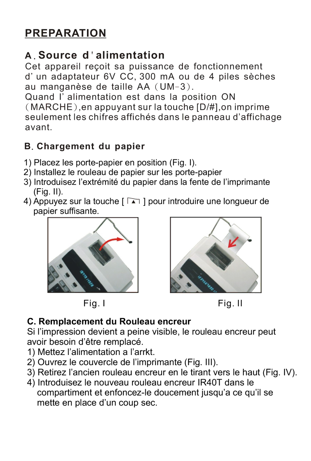 Victor 1212-3A instruction manual Source dalimentation, Chargement du papier 