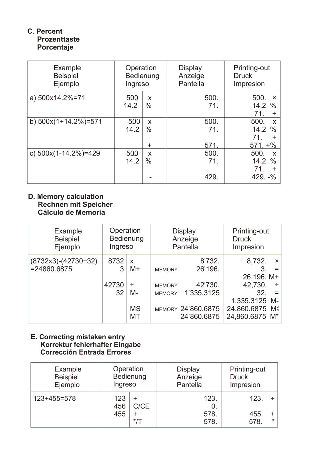 Victor 1212-3A instruction manual Percent Prozenttaste Porcentaje 