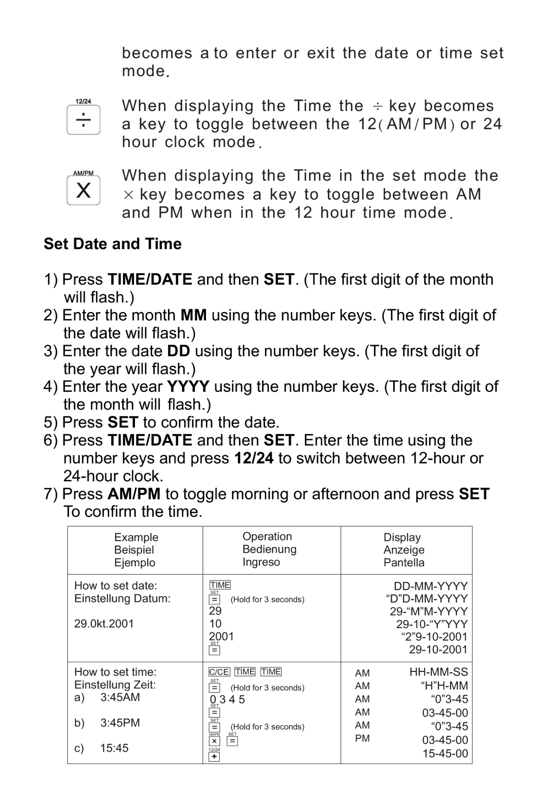 Victor 1212-3A instruction manual Set Date and Time 