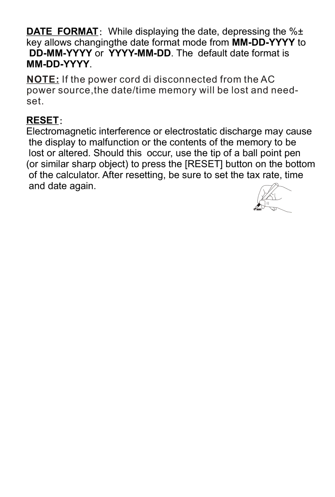 Victor 1212-3A instruction manual Reset 