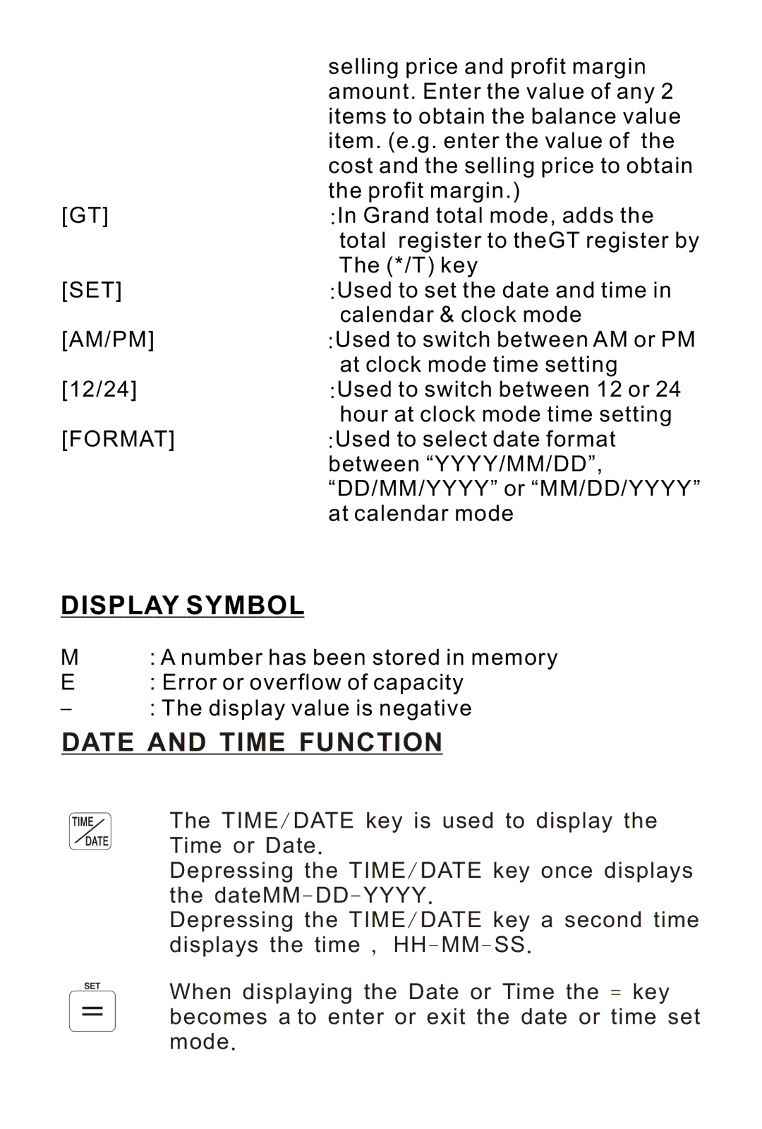 Victor 1225-3A manual Display Symbol, Date and Time Function 