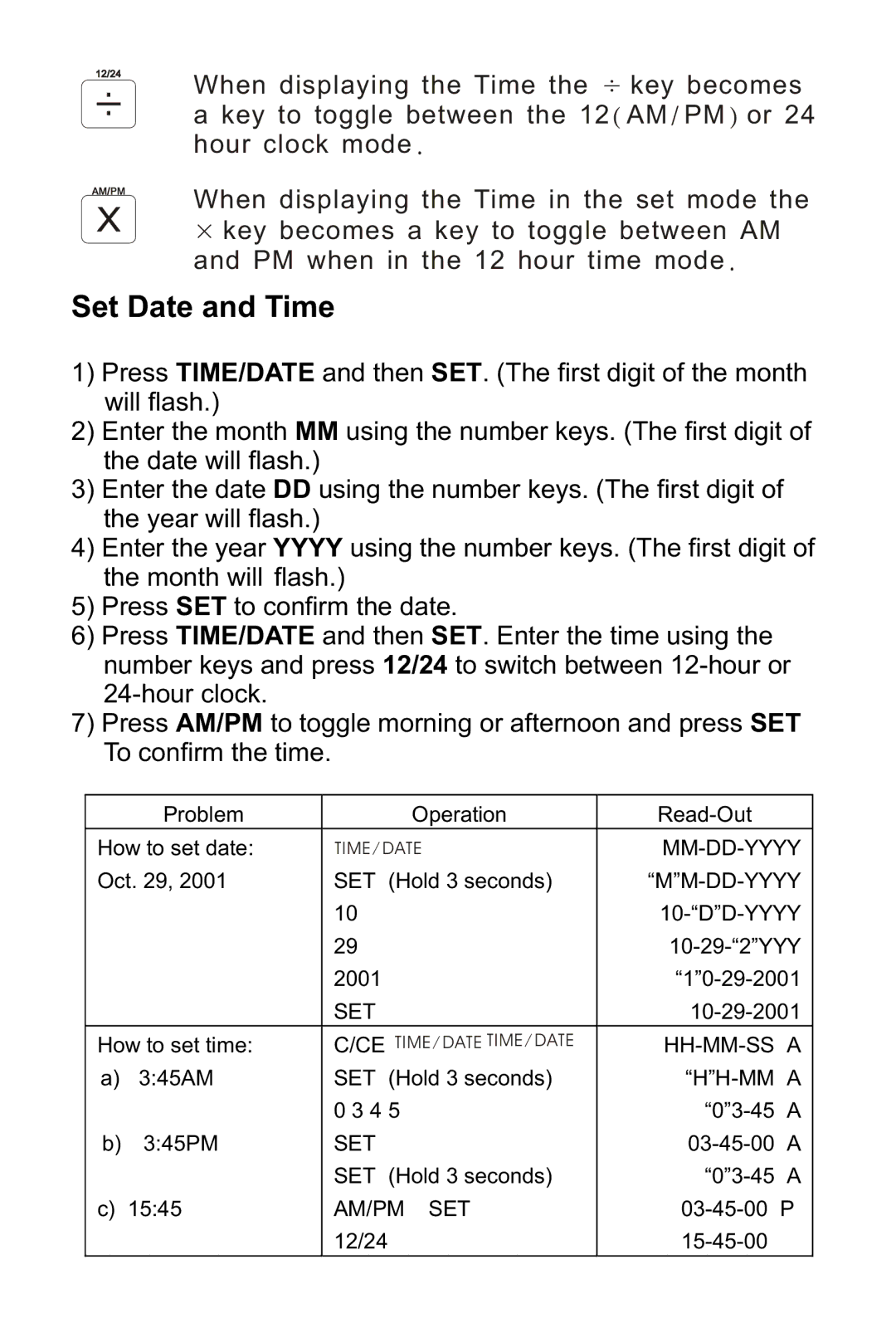 Victor 1225-3A manual Set Date and Time 