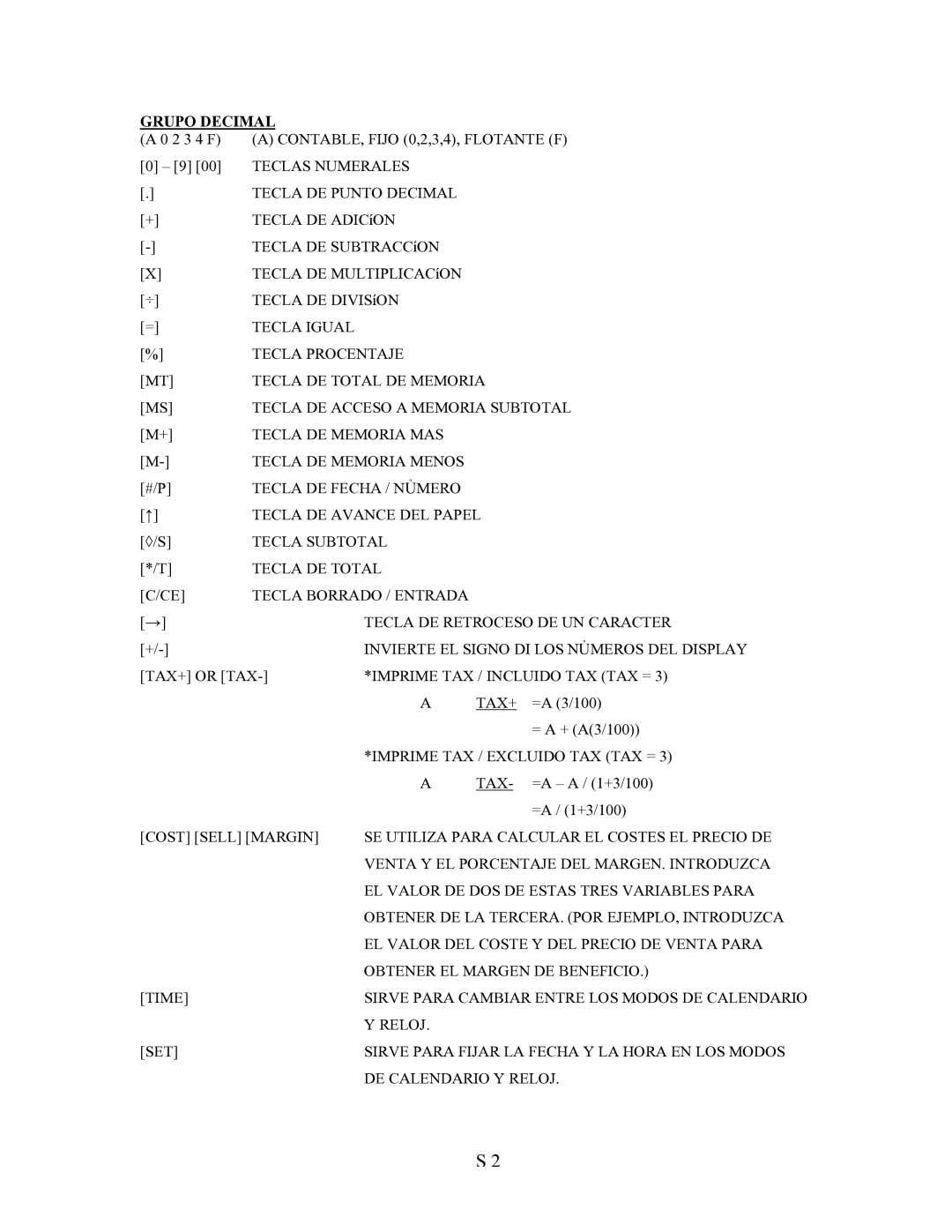 Victor 1230-4 instruction manual Grupo Decimal 