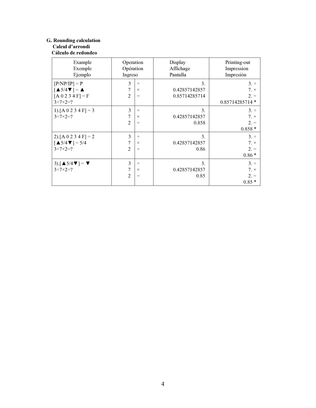 Victor 1230-4 instruction manual Rounding calculation Calcul d’arrondi Cálculo de redondeo 