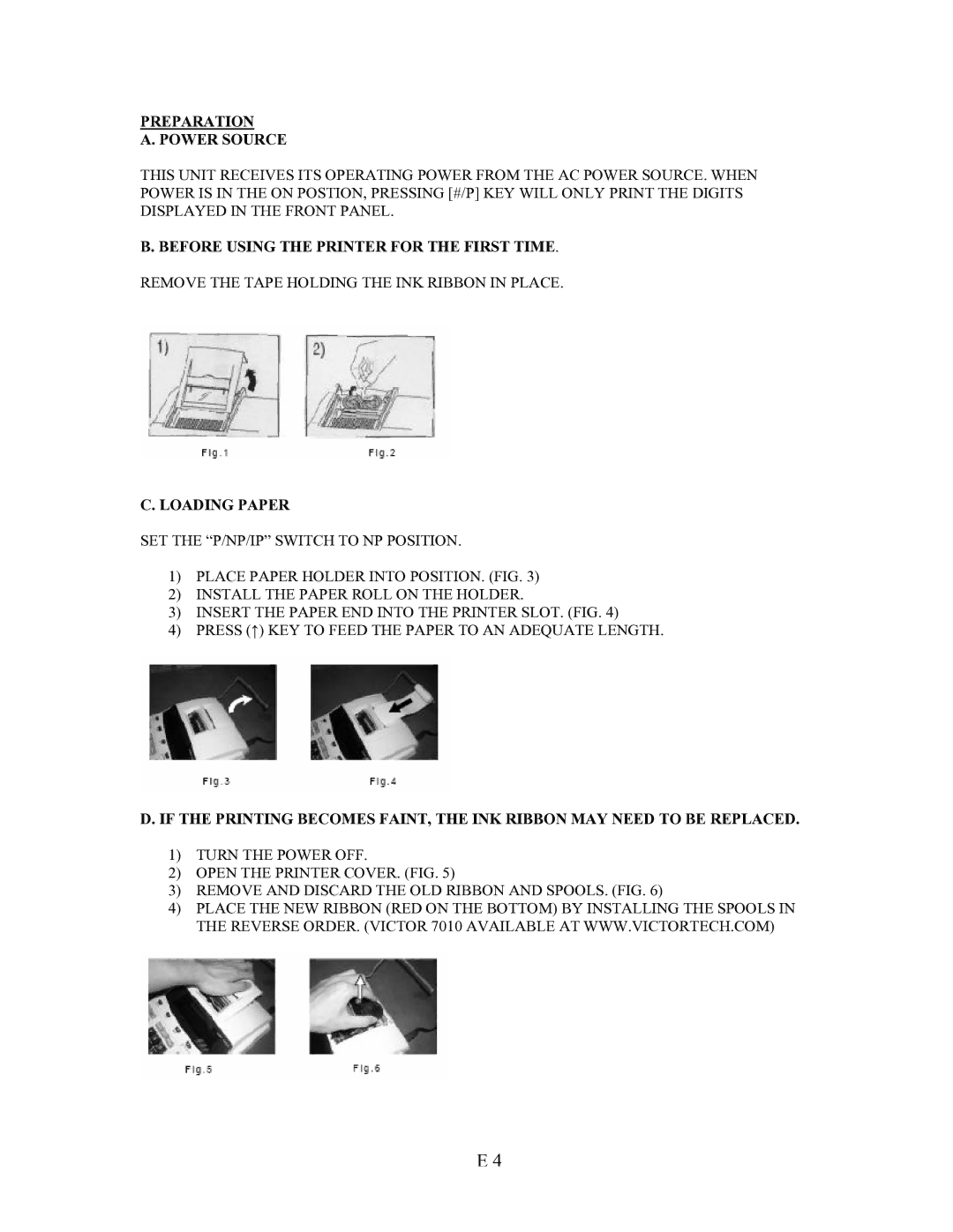 Victor 1230-4 instruction manual Preparation Power Source, Before Using the Printer for the First Time, Loading Paper 