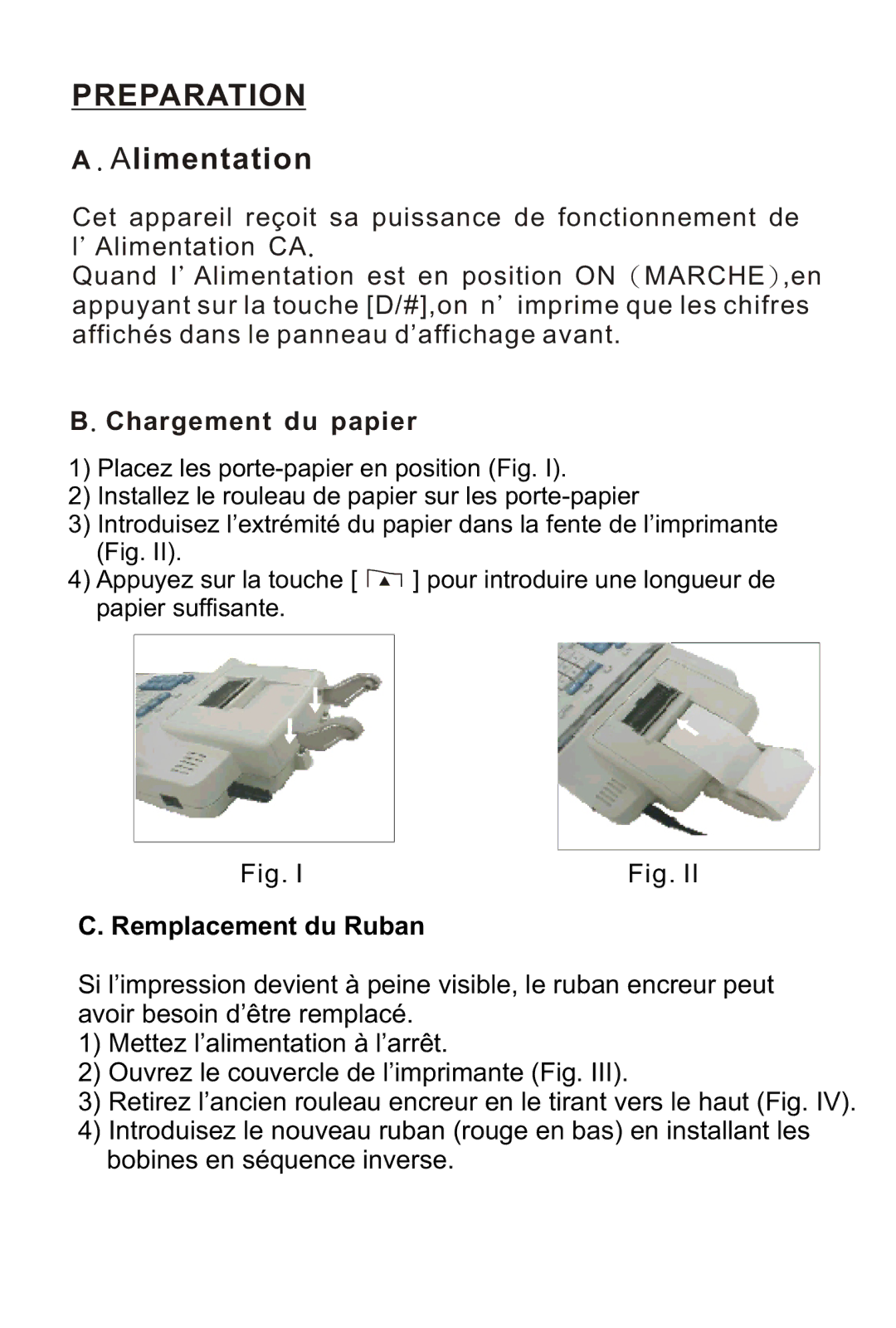 Victor 1240-3A instruction manual Alimentation, Chargement du papier 