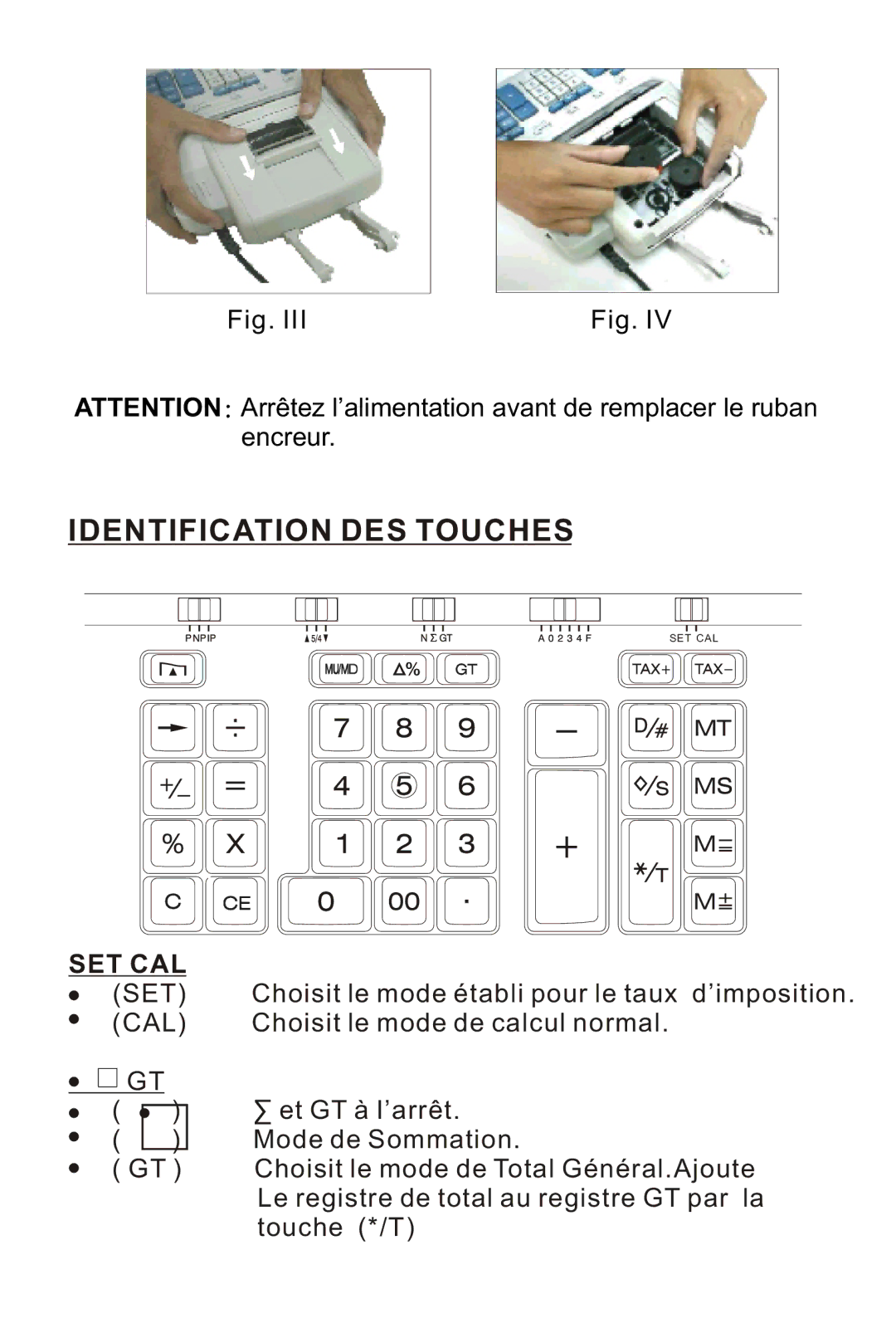 Victor 1240-3A instruction manual Identification DES Touches, Set Cal 