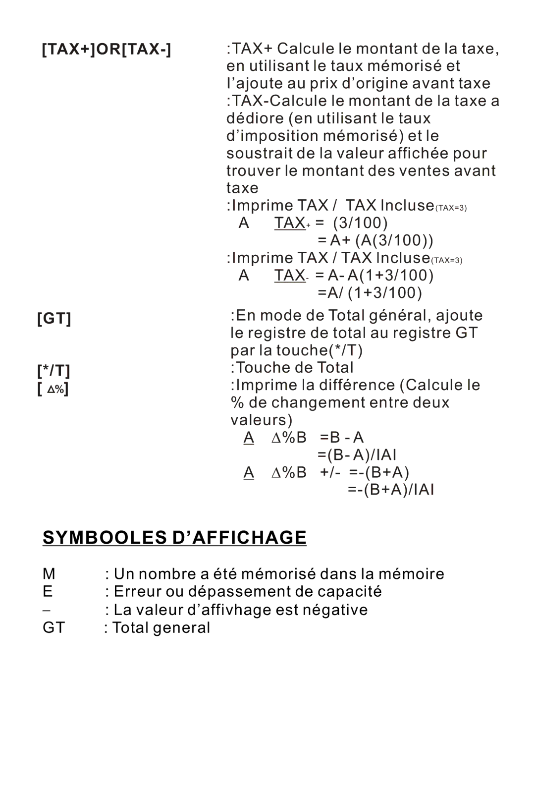 Victor 1240-3A instruction manual Symbooles D’AFFICHAGE, Tax+Ortax 