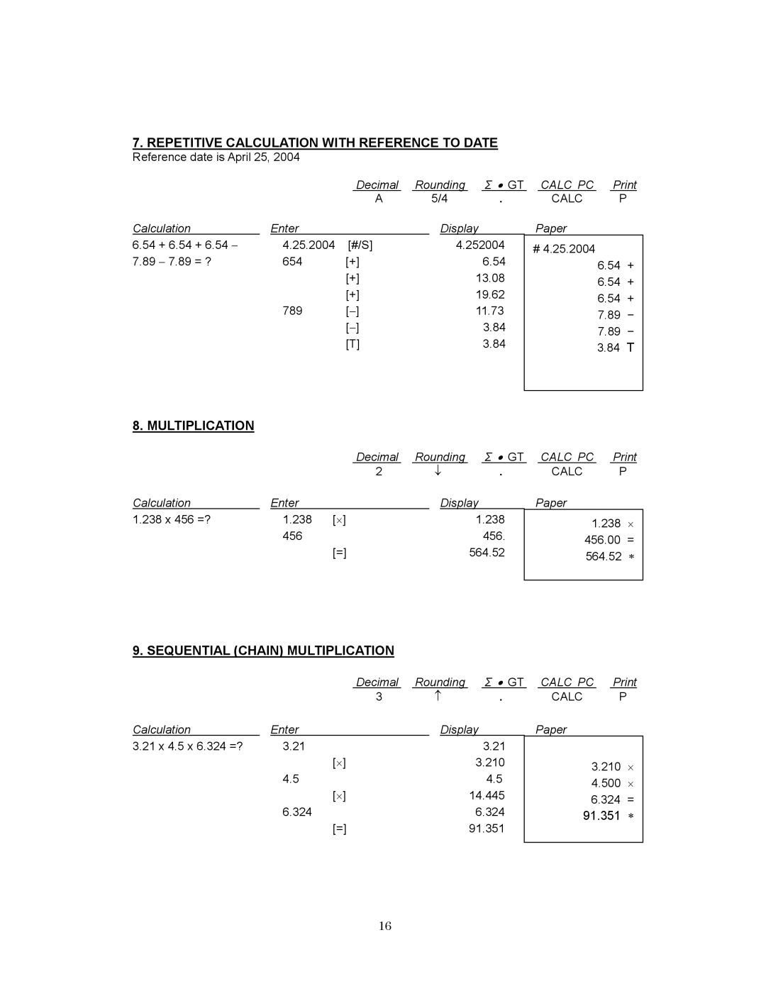 Victor 1280-7 USB manual Repetitive Calculation with Reference to Date, Sequential Chain Multiplication 