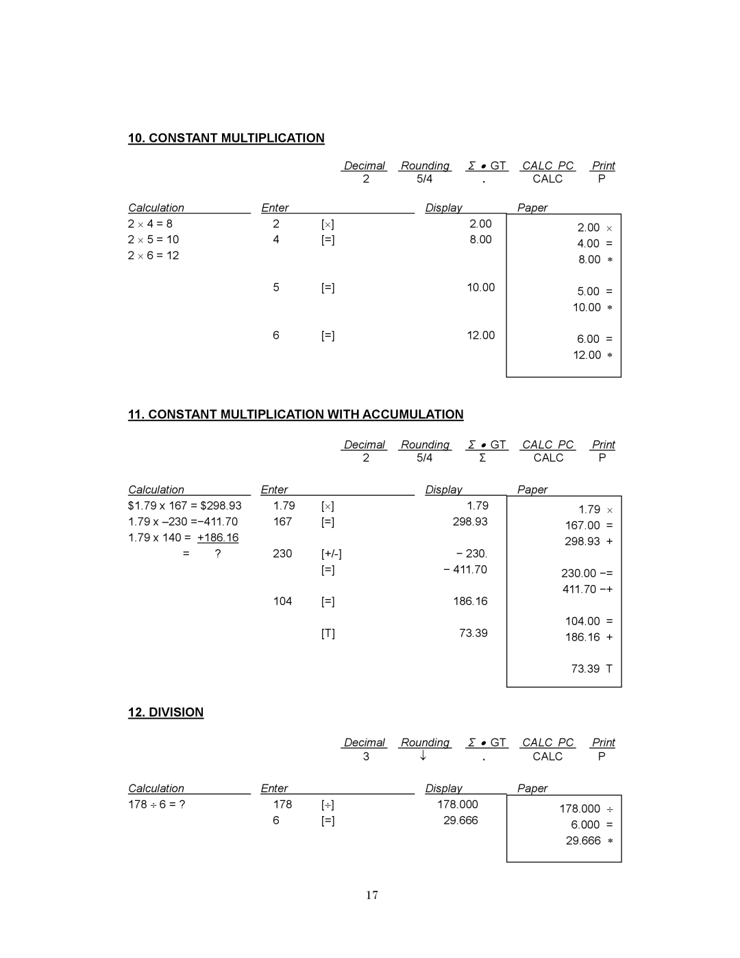 Victor 1280-7 USB manual Constant Multiplication with Accumulation, Division 