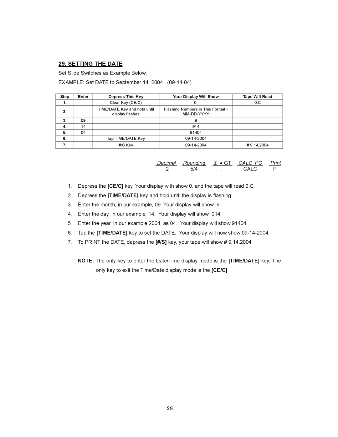 Victor 1280-7 USB manual Setting the Date, 09-14-04 