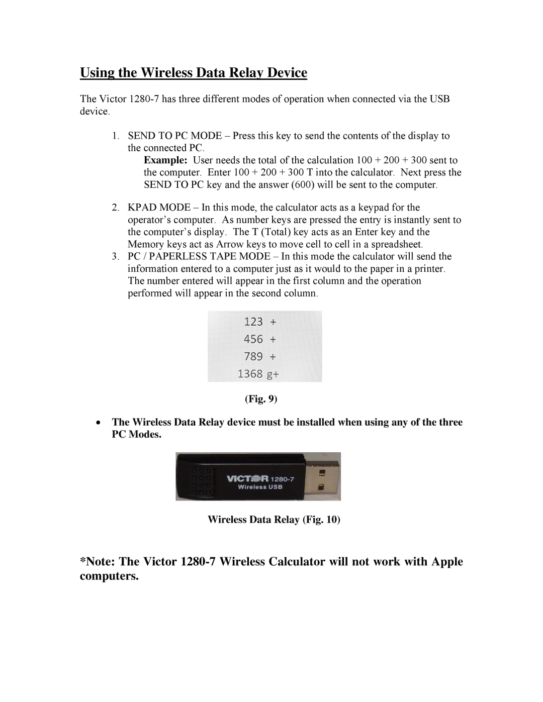 Victor 1280-7 specifications Using the Wireless Data Relay Device 