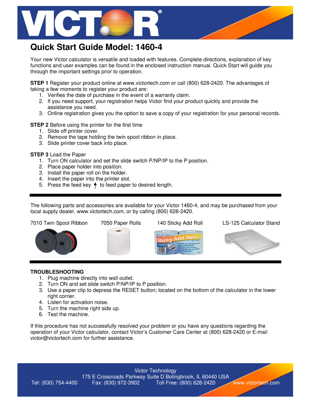 Victor 1460-4 quick start Quick Start Guide Model, Troubleshooting 