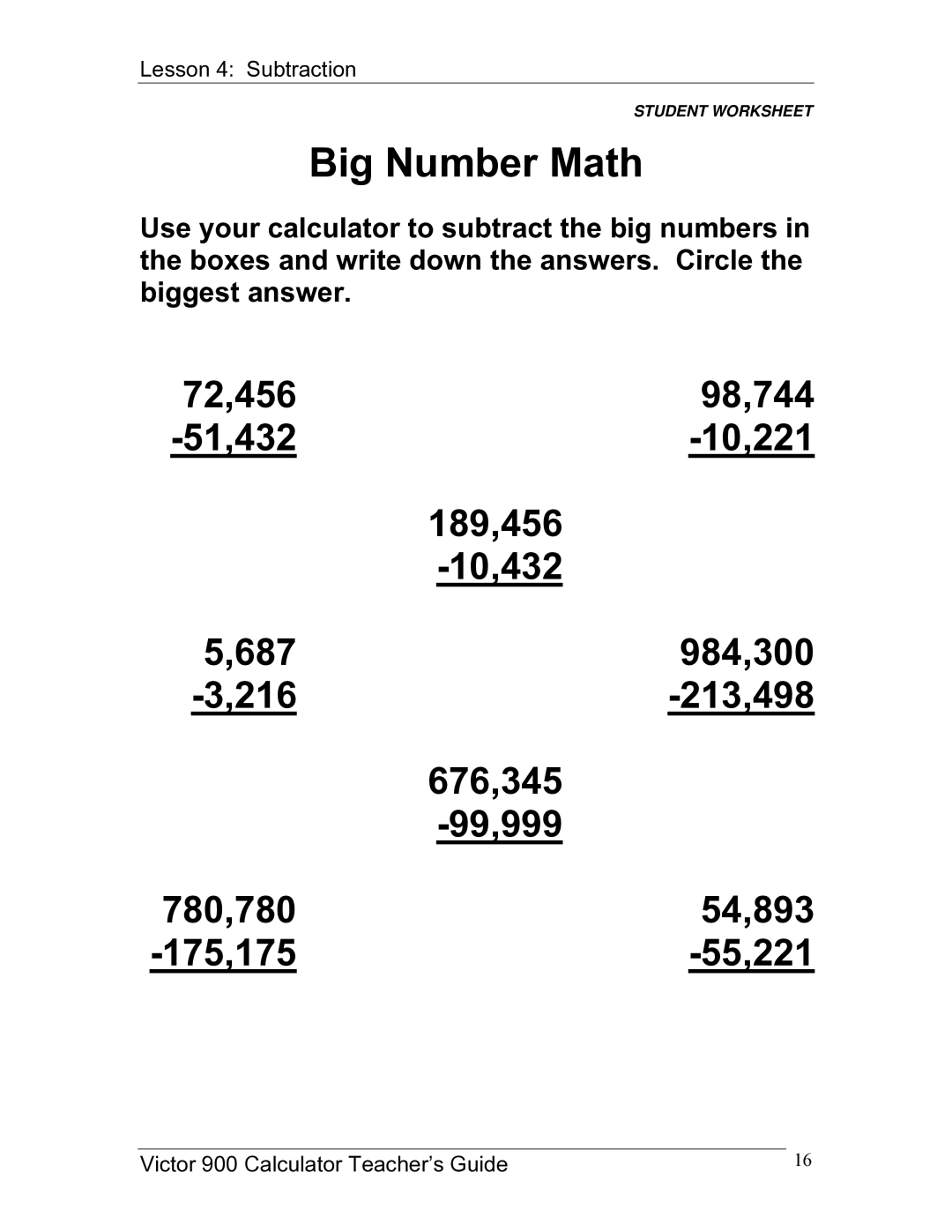 Victor 900 manual Big Number Math, 55,221 