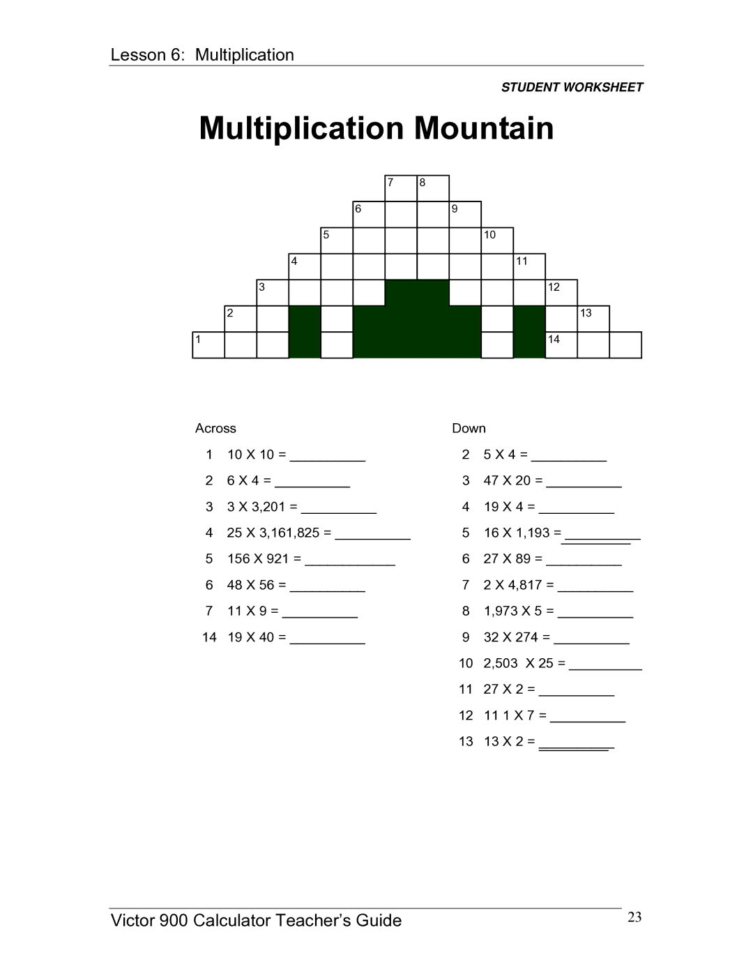 Victor 900 manual Multiplication Mountain 