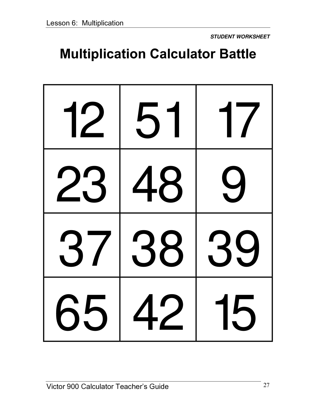 Victor 900 manual Multiplication Calculator Battle 