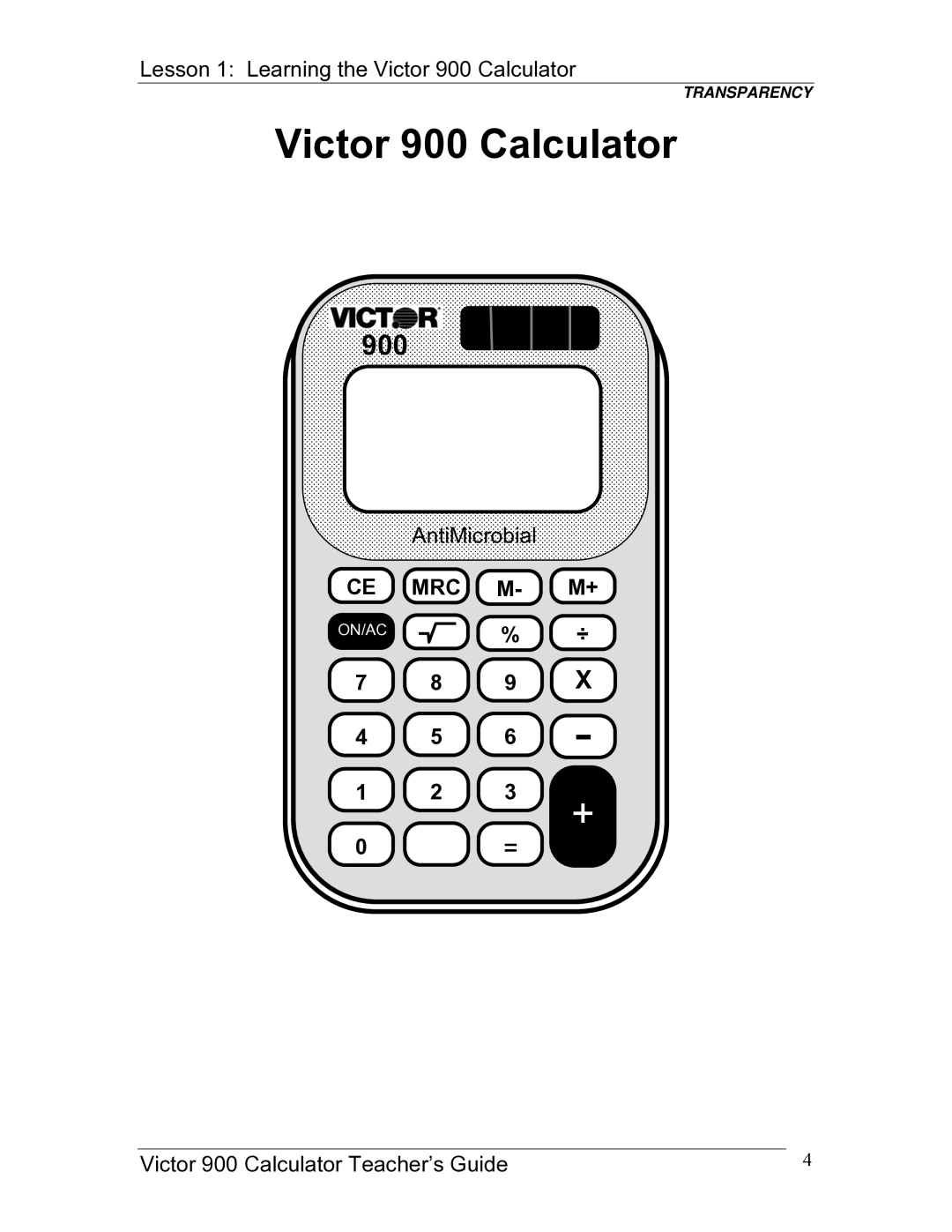 Victor manual Victor 900 Calculator, AntiMicrobial 