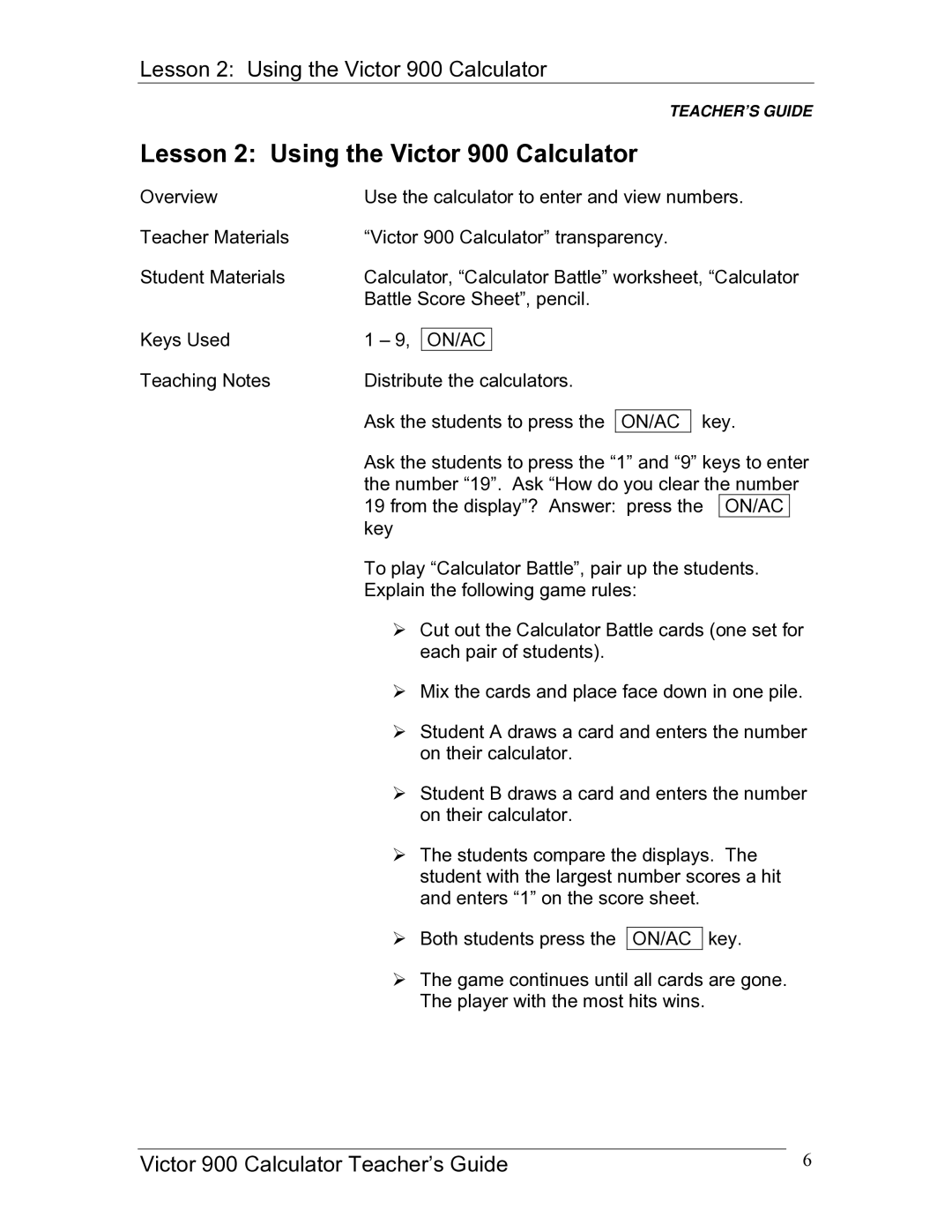 Victor manual Lesson 2 Using the Victor 900 Calculator 