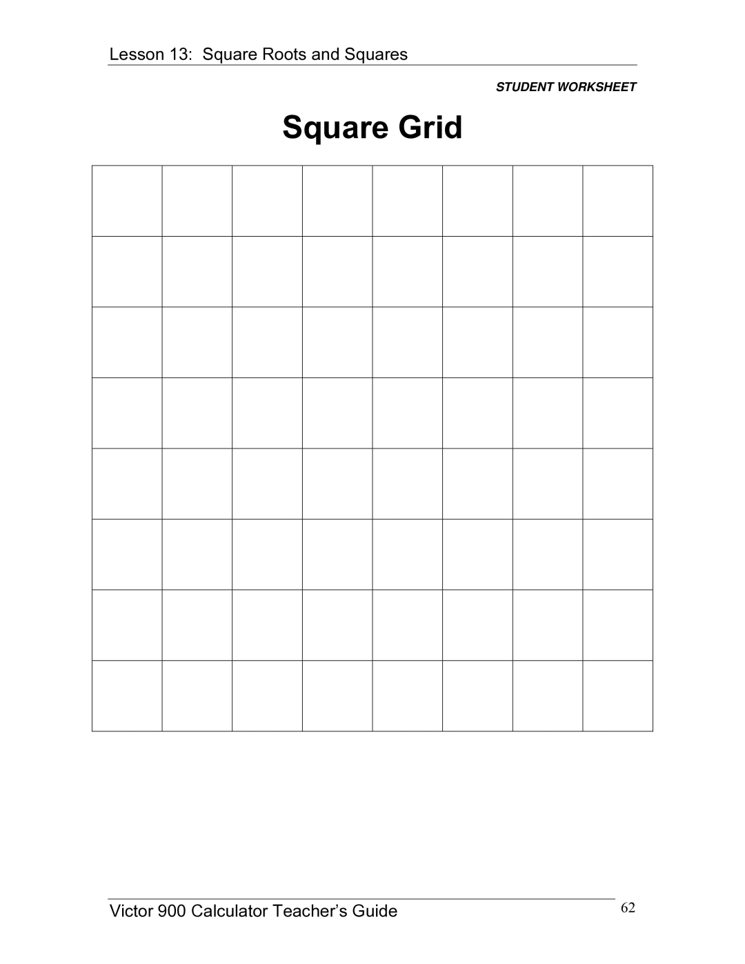 Victor 900 manual Square Grid 