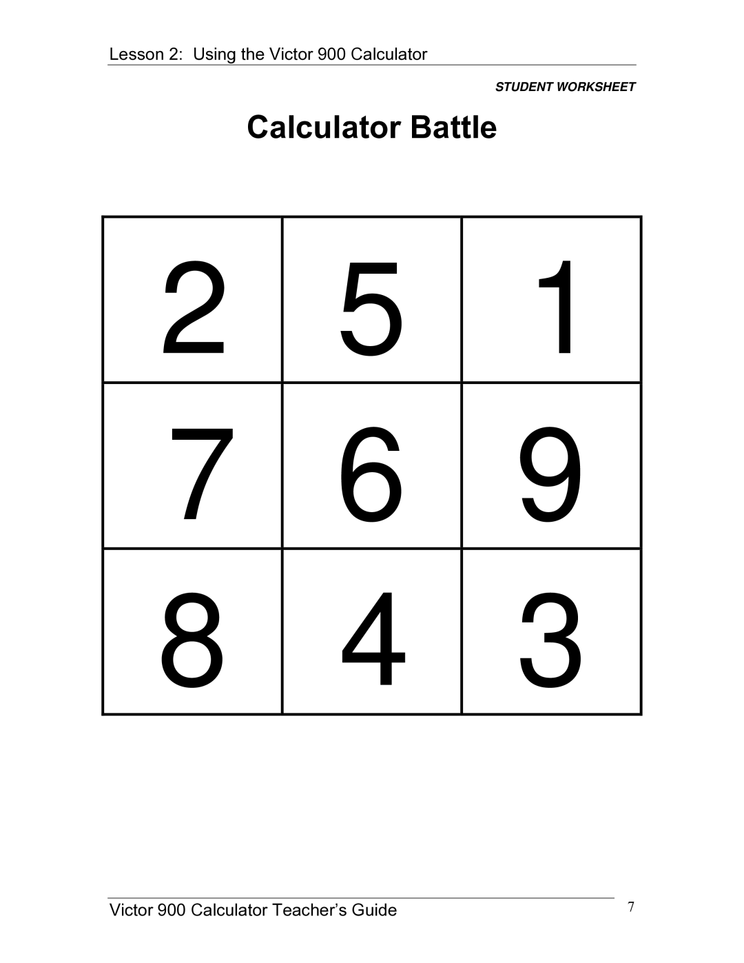 Victor 900 manual Calculator Battle 