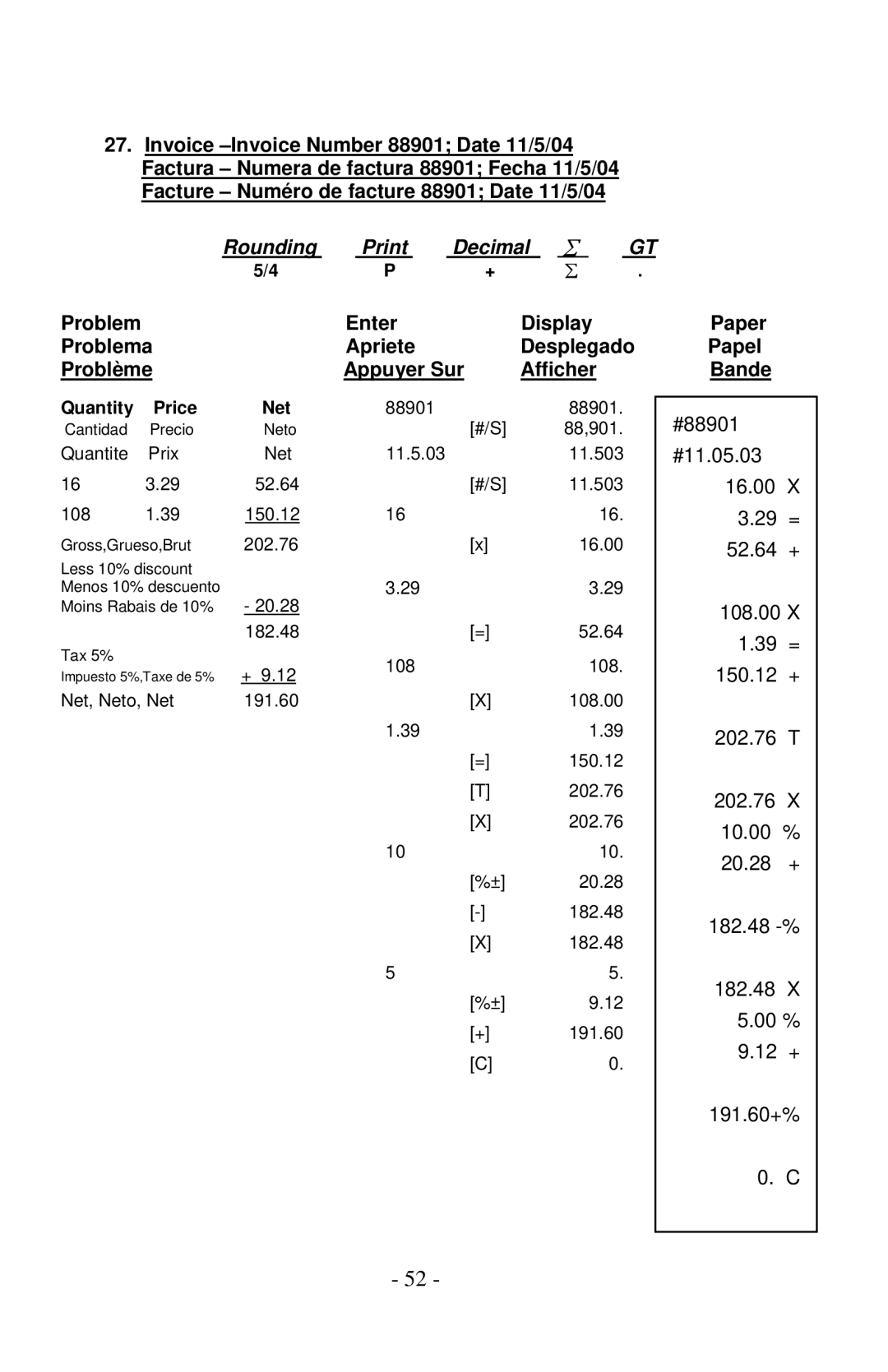 Victor Enterprise 1260-3 manual Quantity Price Net 